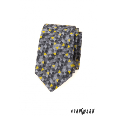 Szürke keskeny nyakkendő háromszög mintával