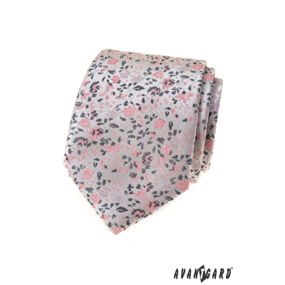 Luxus szürke nyakkendő rózsaszín mintával