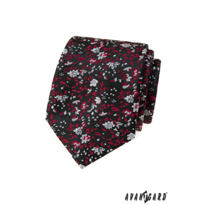 Fekete nyakkendő piros-szürke mintával