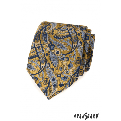 Kék-sárga nyakkendő paisley mintával