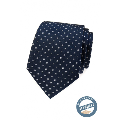 Kék selyem nyakkendő fehér mintával díszdobozban