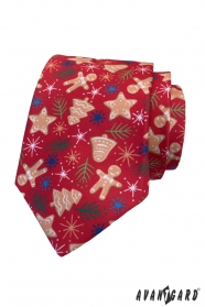 Piros nyakkendő karácsonyi motívummal