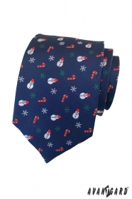 Kék karácsonyi nyakkendő egy hóemberrel