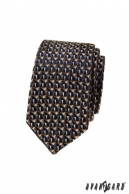 Keskeny nyakkendő kék-barna mintával