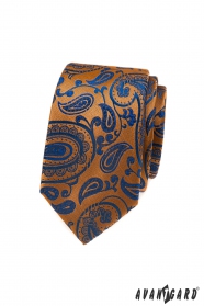 Narancssárga nyakkendő kék paisley mintával