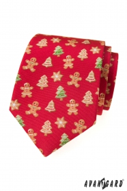 Piros nyakkendő karácsonyi mézeskalácstal