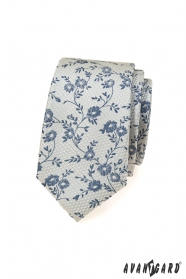 Szürke nyakkendő kék virágmintával
