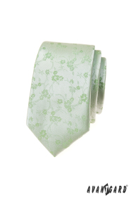 Keskeny nyakkendő zöld virágmintával