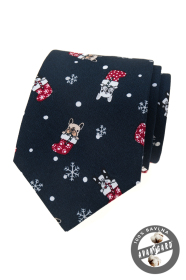 Sötétkék karácsonyi nyakkendő bulldoggal