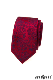 Piros nyakkendő kék kasmír mintával
