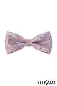 Csokornyakkendő, rózsaszín és szürke Paisley mintával + díszzsebkendő