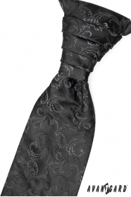 Fekete esküvői nyakkendő világos motívumokkal