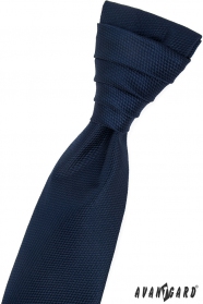 Sötétkék, mintás francia nyakkendő díszzsebkendővel