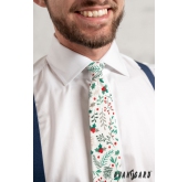 Krémes nyakkendő karácsonyi mintával - szélesség 7 cm