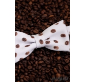 Krémszínű csokornyakkendő díszzsebkendővel, mintás Kávé - 12,5 cm