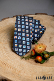 Kék nyakkendő, játékos virágmintás - szélesség 5 cm