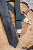 Szürke nyakkendő, fácánmintás - szélesség 7 cm