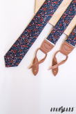 Sötétkék vékony nyakkendő virágmintás - szélesség 5 cm