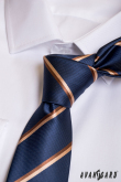 Sötétkék keskeny nyakkendő barna csíkkal - szélesség 6 cm