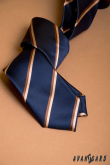 Sötétkék keskeny nyakkendő barna csíkkal - szélesség 6 cm