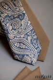 Kék keskeny nyakkendő bézs paisley motívummal - szélesség 6 cm