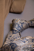 Kék keskeny nyakkendő bézs paisley motívummal - szélesség 6 cm