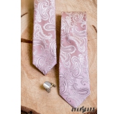 Rózsaszín keskeny nyakkendő paisley motívummal