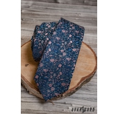 Elegáns kék nyakkendő virágmintával