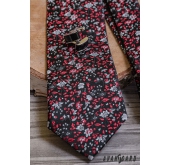 Fekete nyakkendő piros-szürke mintával - szélesség 7 cm